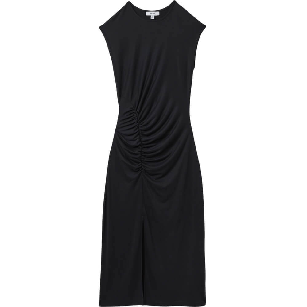 REISS LENARA Ruche Front Capped Sleeve Jersey Midi Dress